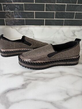 Embellished Metallic Slip-On Platform Loafers - Bronze